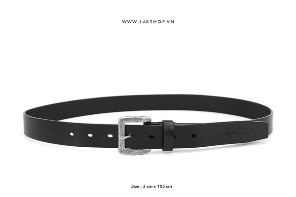 Black Leather Square Pattern Belt 3cm