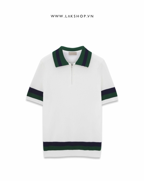 Áo White Stripe Neck Knit Polo