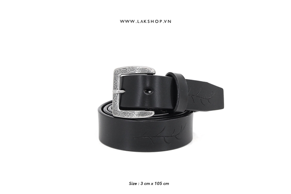 Black Leather Square Pattern Belt 3cm