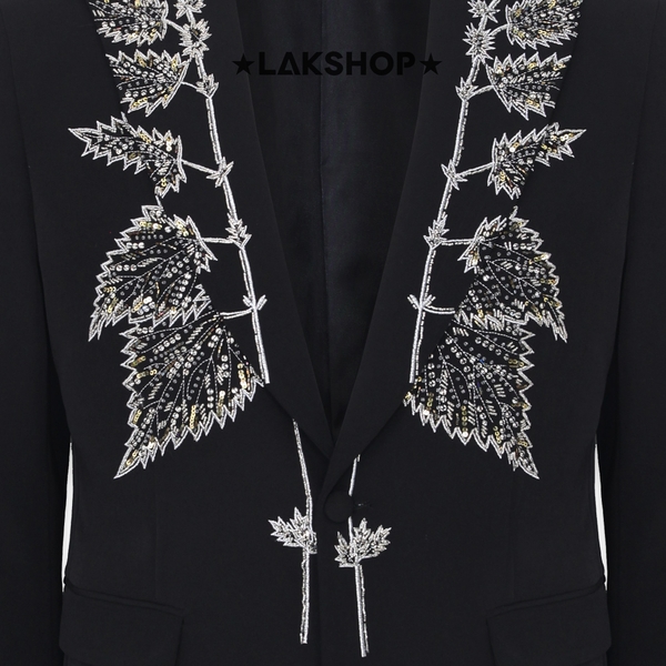 Áo Black Blazer Embellished with Leaf-shaped Beads