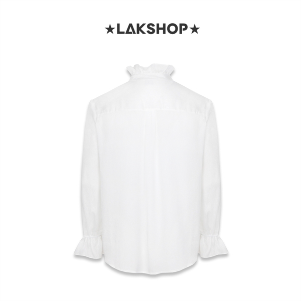 Áo White Ruffled Trim V-neck Collar Shirt