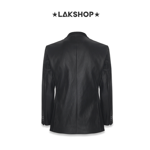 Áo Black Shiny Faux Leather Blazer
