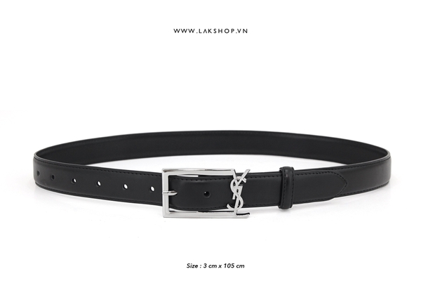 Black Leather Rectangular Y.S.L Belt 3cm