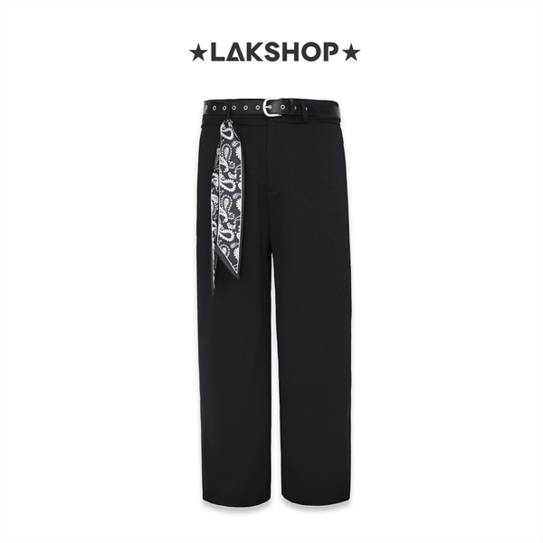 Quần Black Wide Leg Pants with Belt x Bandana