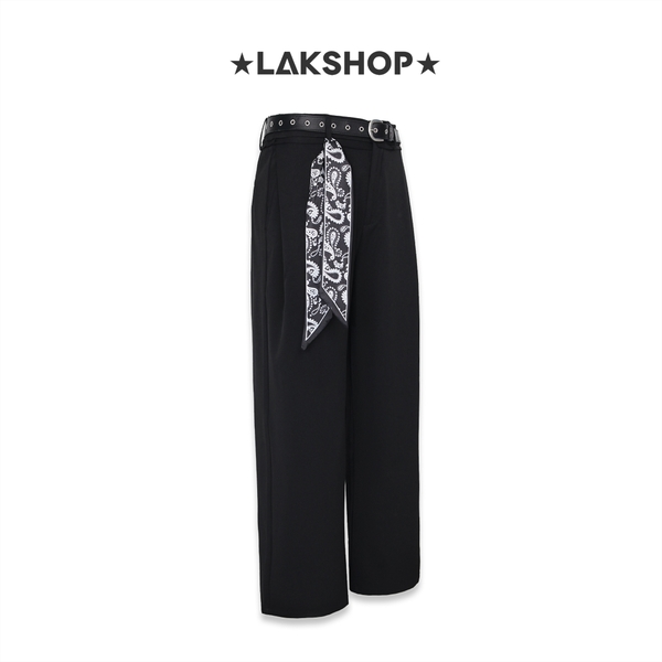 Quần Black Wide Leg Pants with Belt x Bandana