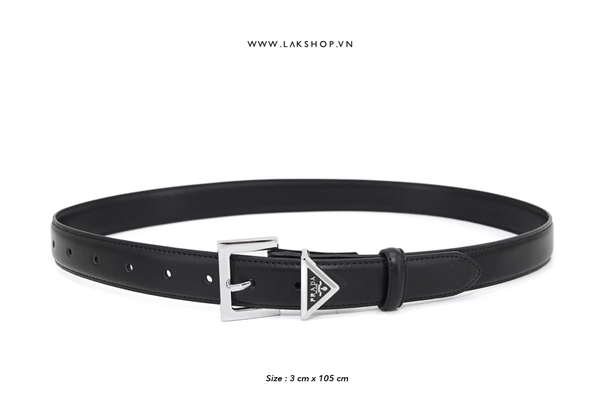 P.R.D Black Leather Square Triangle Logo Belt 3cm