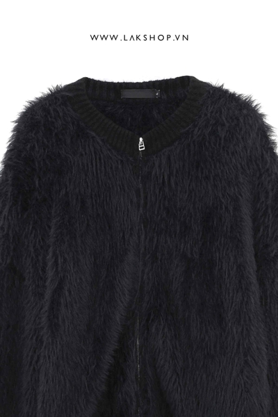 Black Faux Fur Zipped Cardigan Sweater cs2