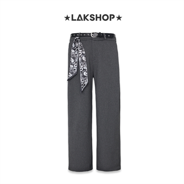 Quần Grey Wide Leg Pants with Belt x Bandana