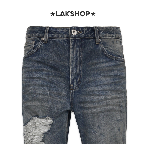 Quần Flared Distressed Salt-Washed Dirty Ripped Jeans