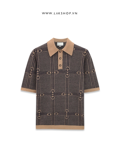 GG Brown Stripe Lock Monogram Knit Polo