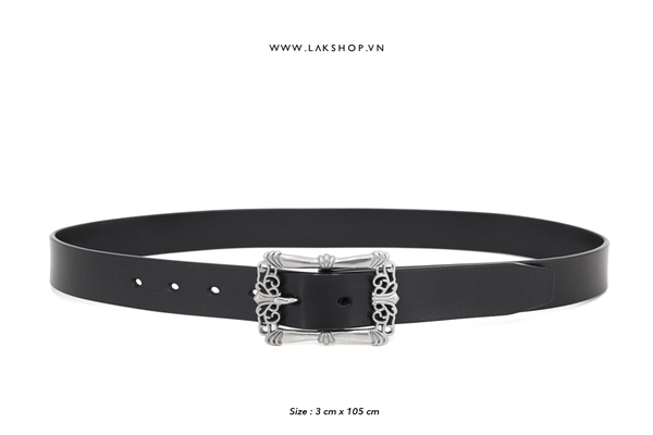 Black Leather Square Baroque Belt (3cm)