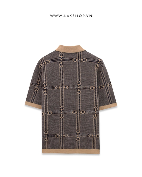 GG Brown Stripe Lock Monogram Knit Polo