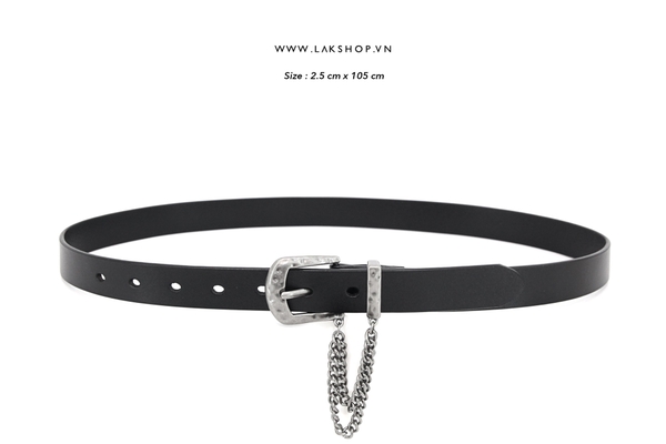 Black Leather Square with Chain Belt (2.5cm)