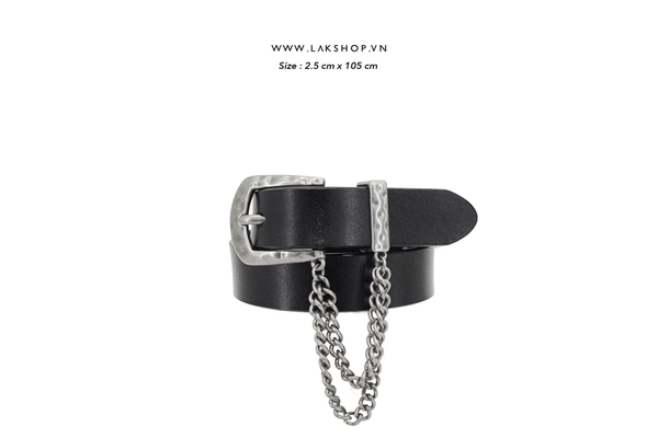 Black Leather Square with Chain Belt (2.5cm)