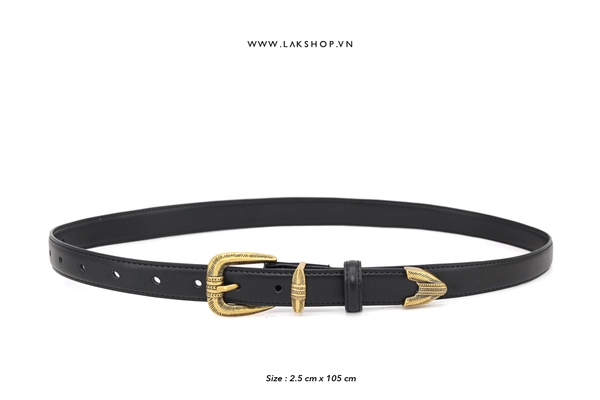 Black Leather Brocade Gold Belt 2.5cm