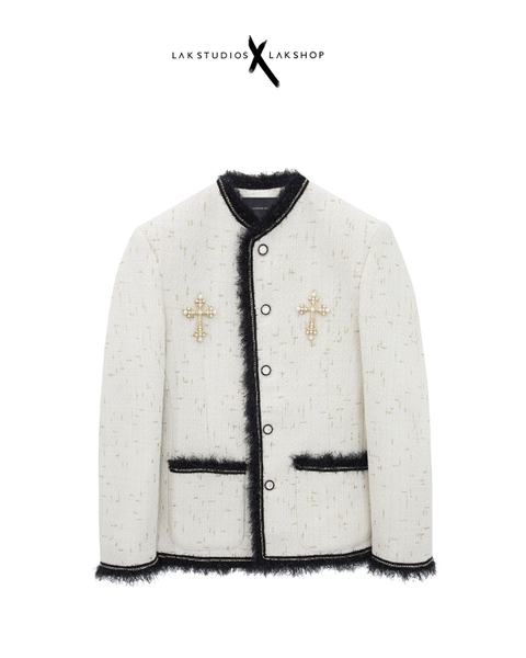 Áo Lak Studios White with Cross Chain Tweed Jacket