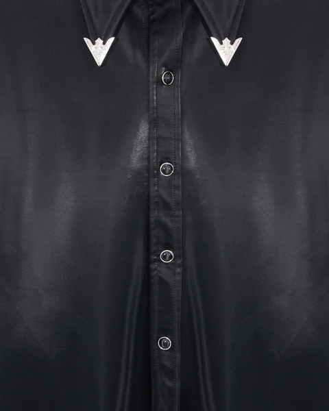 Áo Lak Studios Faux Leather Light Black with Metallic Collar Shirt