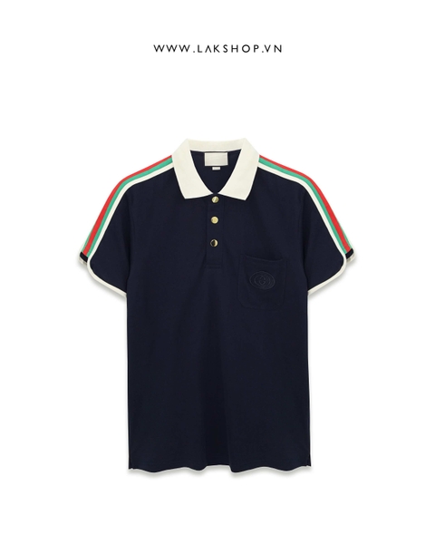 GG Web-Stripe Cotton Polo Shirt in Blue