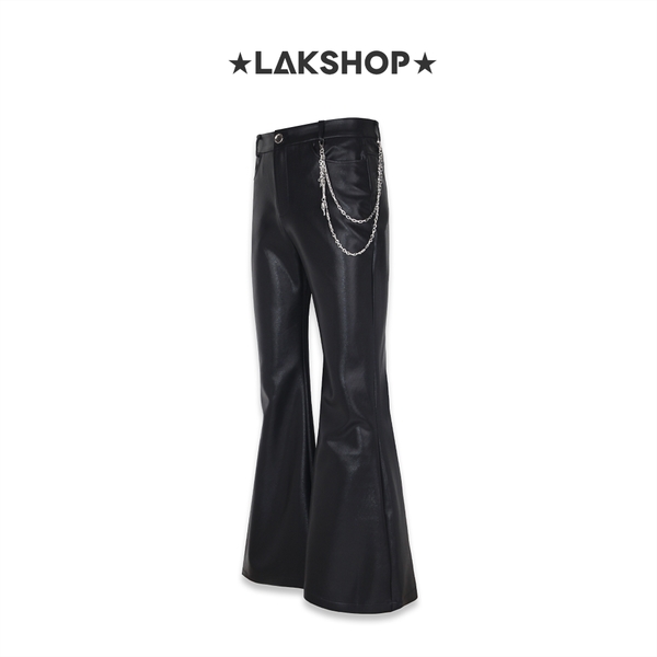 Quần Black Glossy Finish Flared Trousers with Keychain