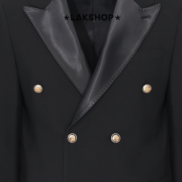 Áo Black Double-Breasted Gold Button Blazer