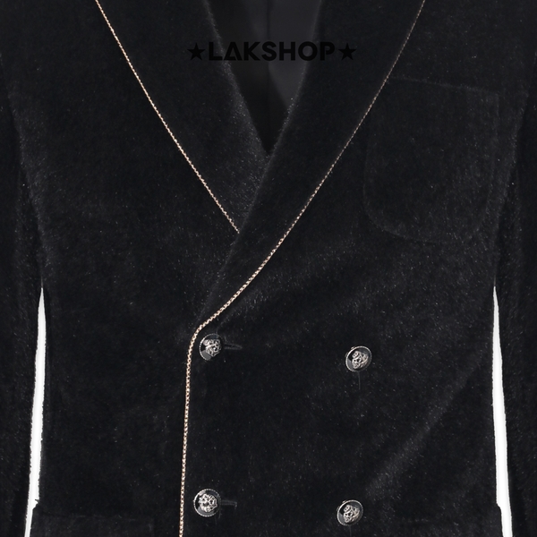 Áo Black Gold Trim Double Breasted Blazer
