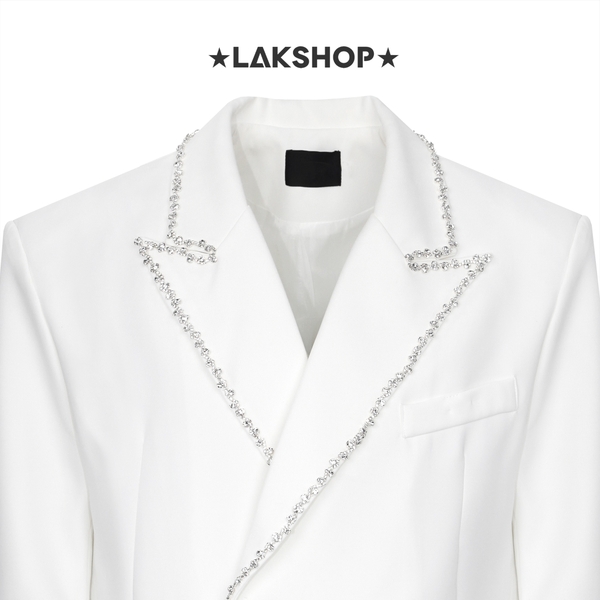 Áo White with Crystal Trim Neck Blazer