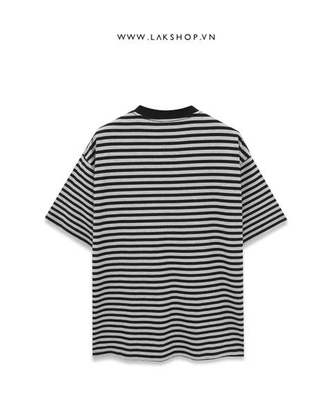 Grey Black Stripe Slogan T-shirt