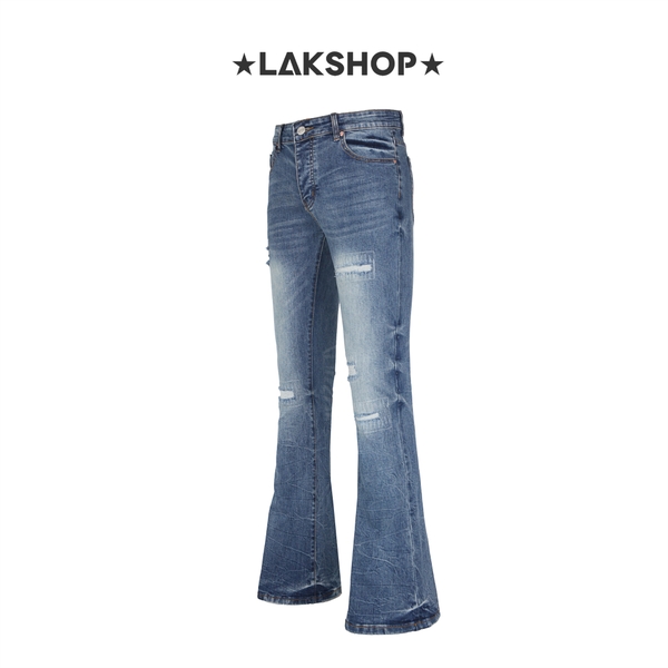 Quần Lightning Blue Pattern Hole Flared Jeans