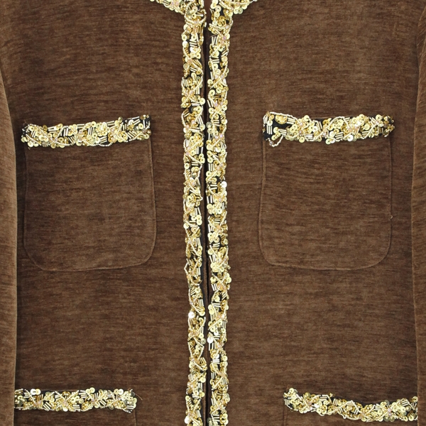 Áo Brown Velvet Jacket with Gold Trim