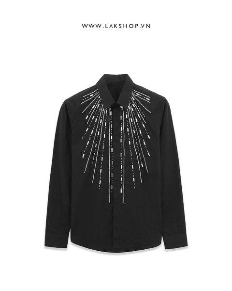 Embroidered Silver Stones Black Shirt
