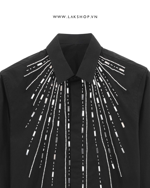 Embroidered Silver Stones Black Shirt