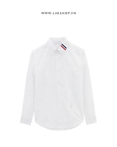 T.B White Oxford RBW Stripe Neck Shirt