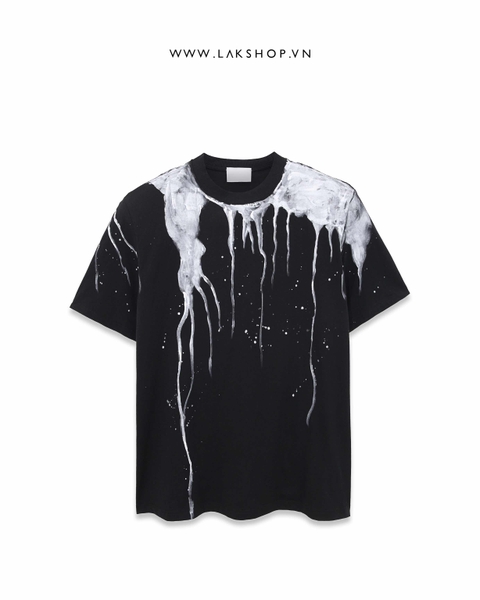 Oversized Black Flowing Paint Shoulder Padding T-shirt