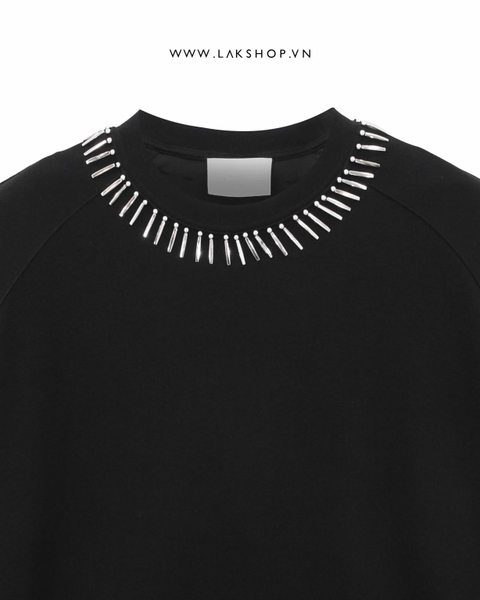 Áo Oversized Black with Metal Neck Shoulder Padding T-shirt