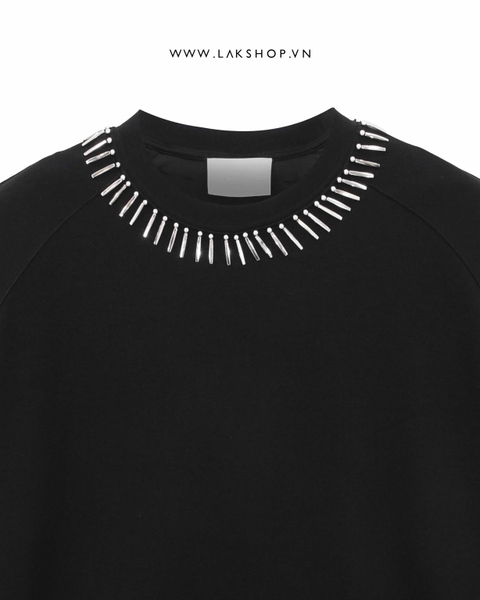 Oversized Black with Metal Neck Shoulder Padding T-shirt