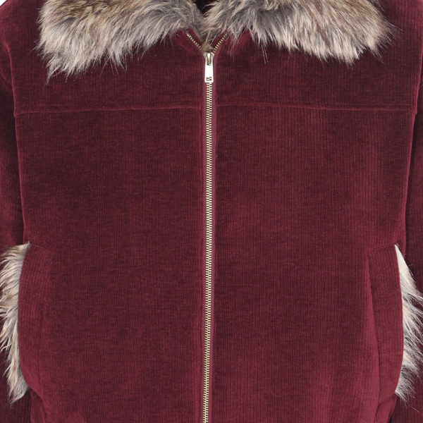 Áo Red Velvet with Fur Trim Bomber Jacket