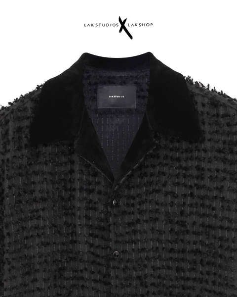 Áo Lak Studios Check Tassels Velvet Short-Sleeve Shirts cx3