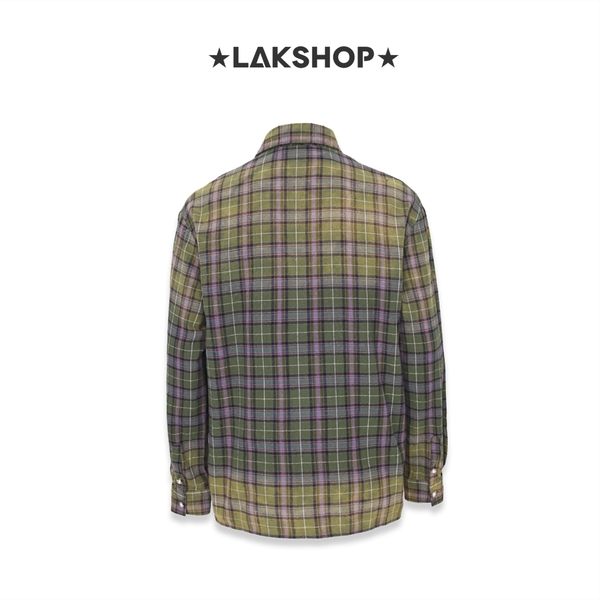 Áo Green Yellow Washed Flannel with Bling Shirt