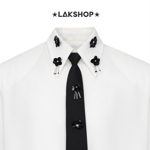 Áo White Oversized  with Tie Flower Shirt