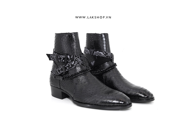 Amjrj Python Embossed Buckle Bandana Chain Boots