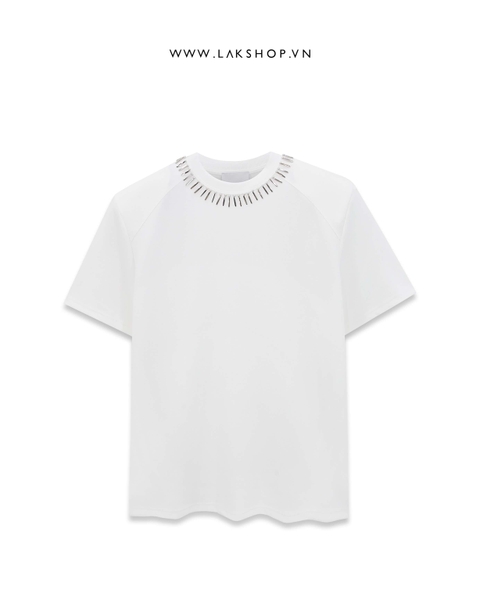 Áo Oversized White with Metal Neck Shoulder Padding T-shirt