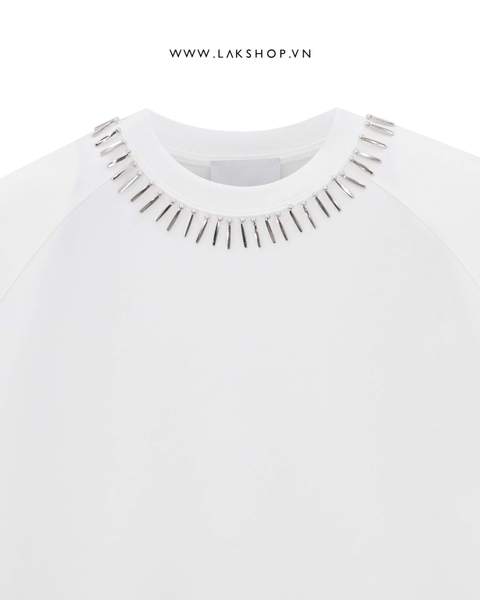 Áo Oversized White with Metal Neck Shoulder Padding T-shirt