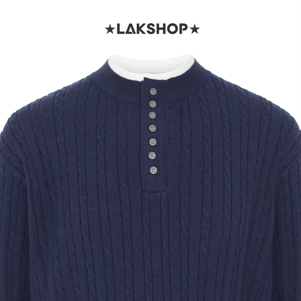 Áo Navy Double Neck Twisted-cable Sweater