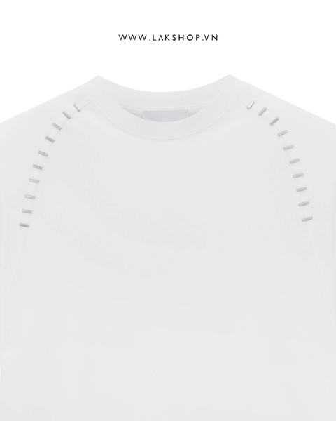 Oversized White Long Studs Padding T-shirt