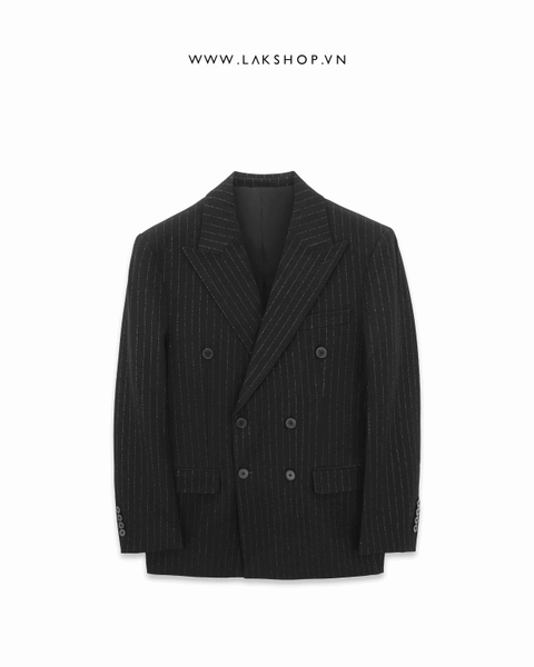 Áo Black Striped Double-Breasted Blazer cx1