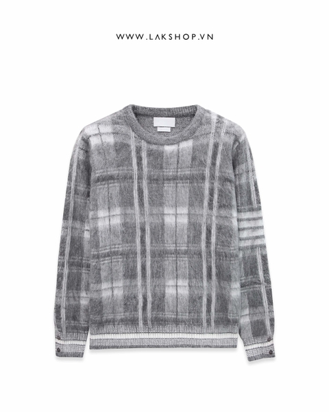 T.B Grey Mohair Check 4-Bar Crew Neck Sweater cs1