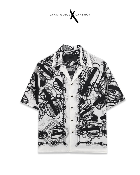 Áo Lak Studios Black Baroque Print Silk Shirt