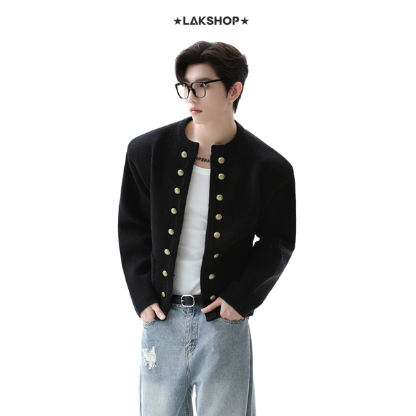Áo Black Double-Breasted Sweater Jacket