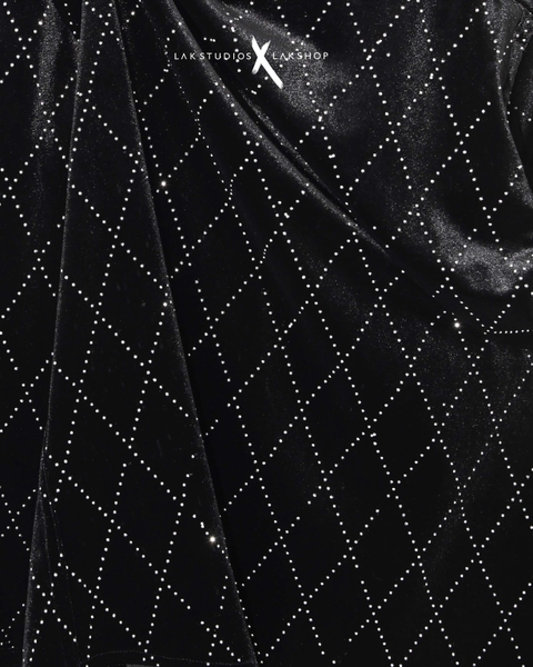 Lak Studios Checkered Beaded Velvet Black Shirt