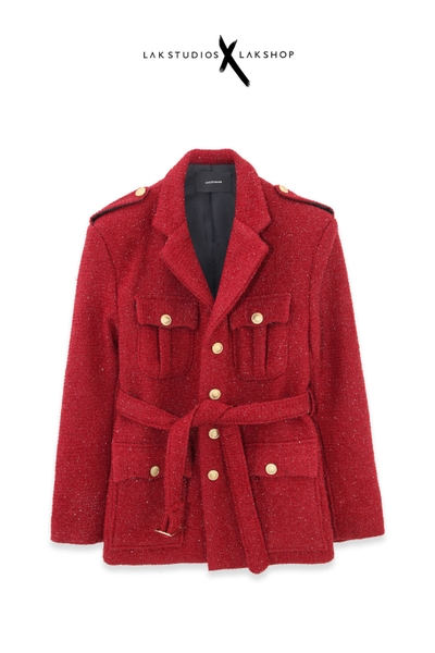 Lak Studios Red Glitter Tweed Jacket cs9